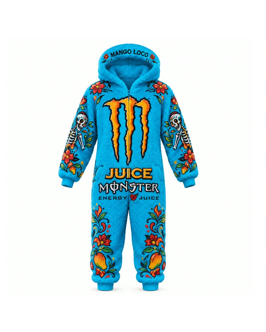 Cyan Rush sherpa onesie flat lay