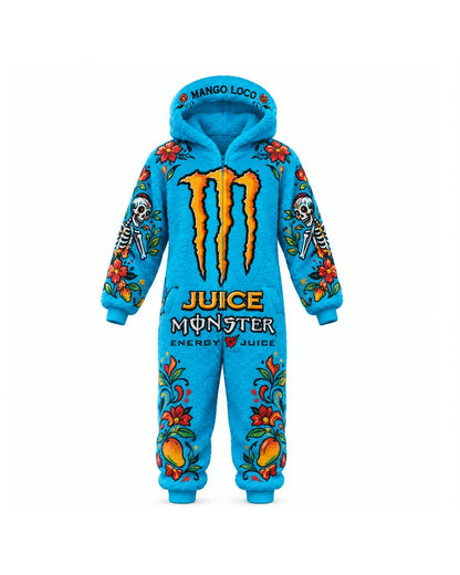 Cyan Rush sherpa onesie flat lay